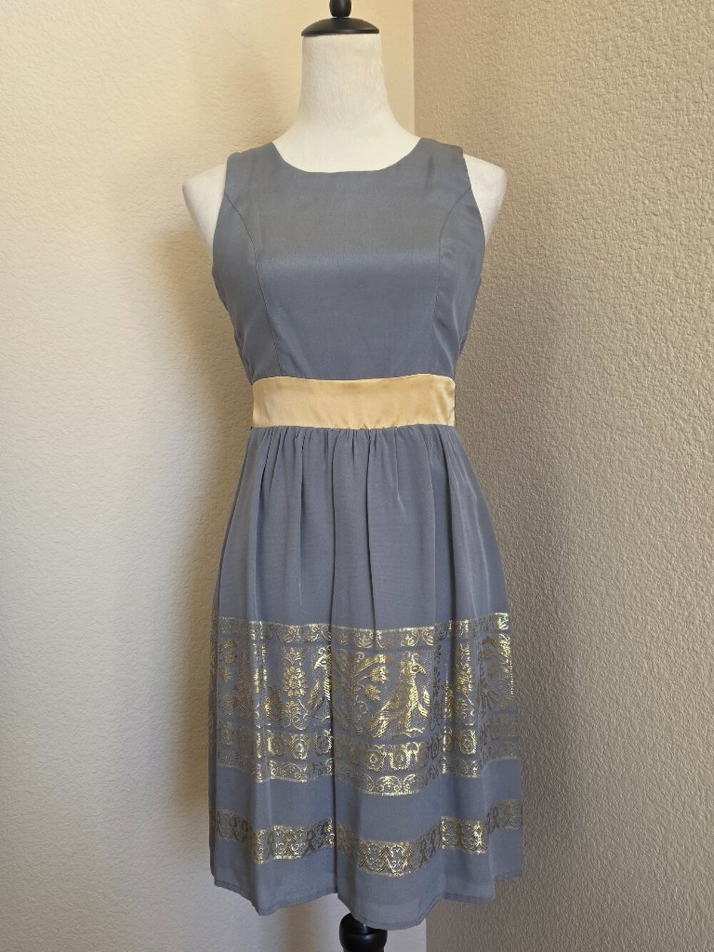 Silk Dress Voom by Joy Han - Grey & Gold - Size XS